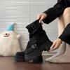 Fashion Versatile Belt Buckle Round Head Thick Sole Heightening Short Boots Women's 2025 Autumn and Winter New Fashion Versatile Thick Sole Boots