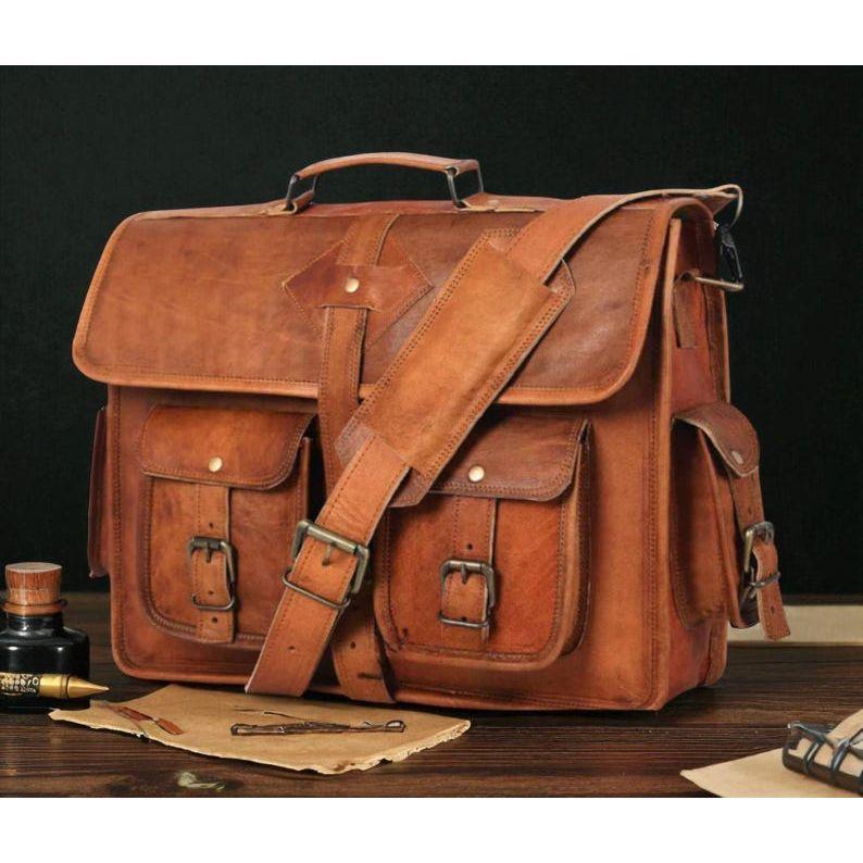 Handmade Leather Laptop Bag – Full Grain Leather Messenger Briefcase for Men & Women | Office, College and Travel Satchel by Broken Artisan