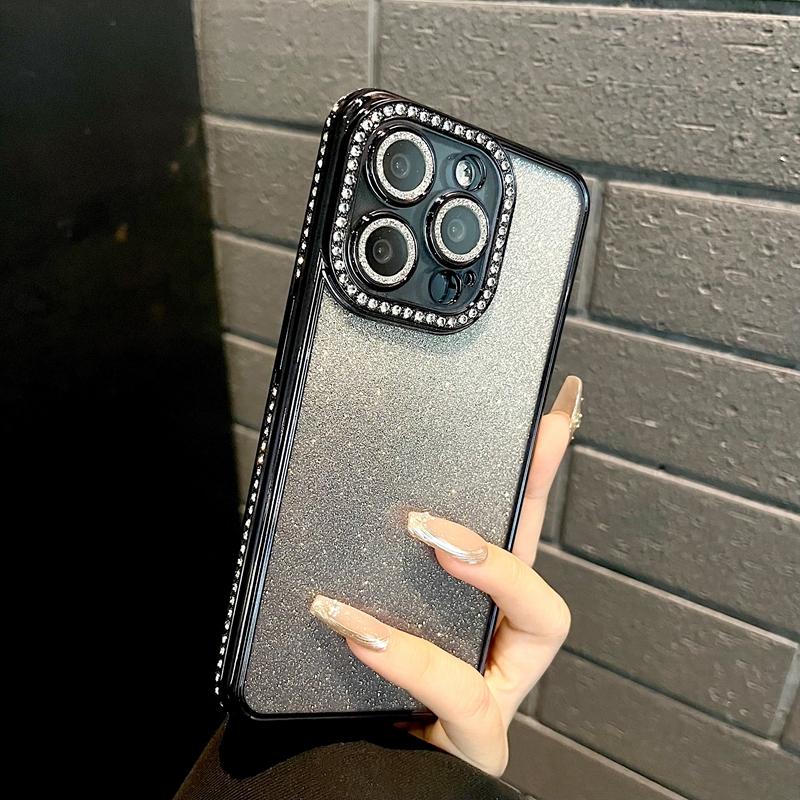

Роскошный гальванический прозрачный чехол для iPhone 11 12 13 14 15 Pro Max Plus, блестящий бампер, мягкий чехол со стразами For iphone 13Pro