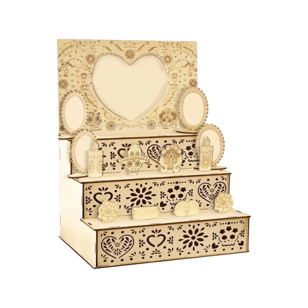 Wooden Mexican Dead Shadow Box Skulls Candles Memorial Display Box Day of The Dead