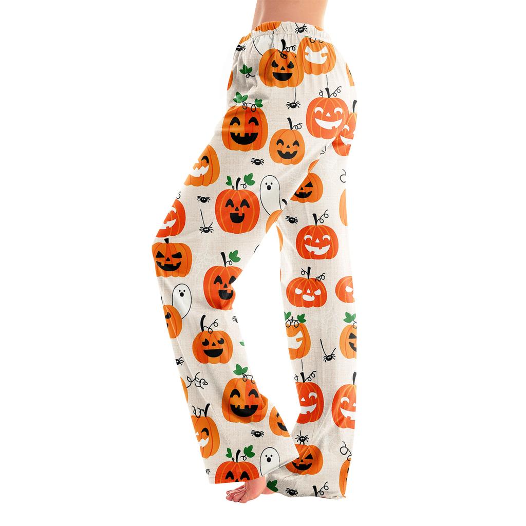 Adult Halloween Print Loose Fit Casual Pajama Pants No Drawstring for Sleep