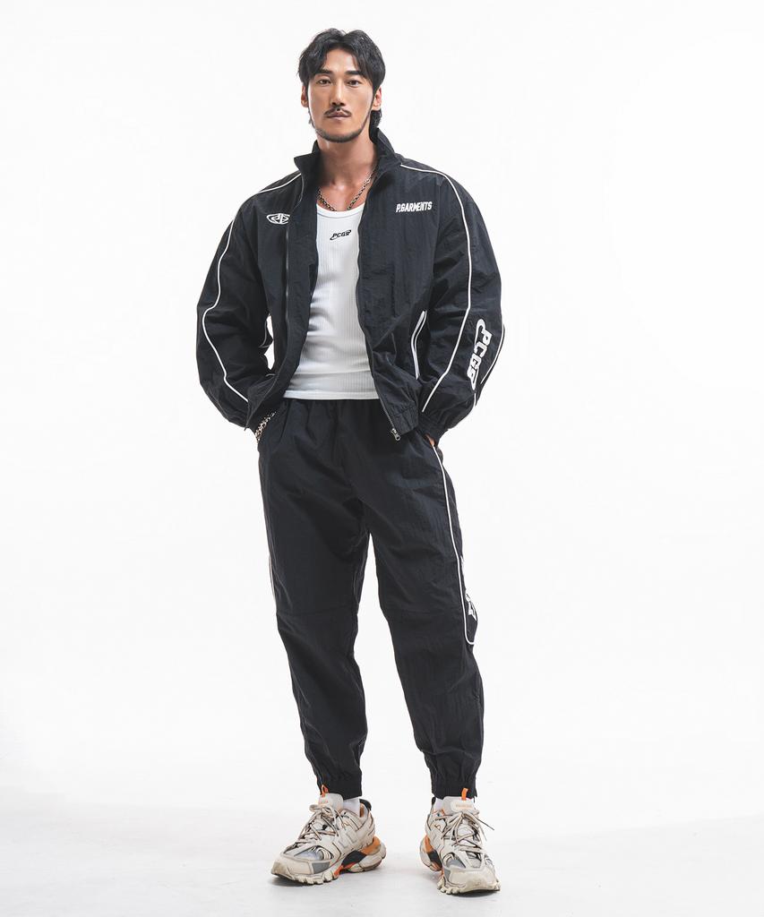Pijikeolgameoncheu P2452 Piping Windbreaker Jogger Pants [Black]