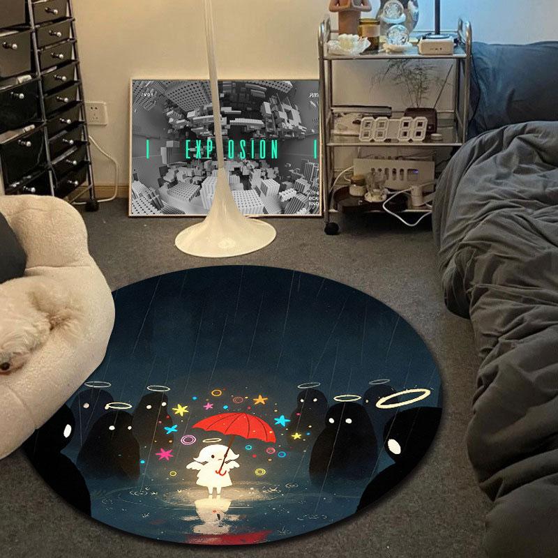 Boho Round Dragon Multicolor Area Rug, Non-Slip Floor Mat for Bedroom