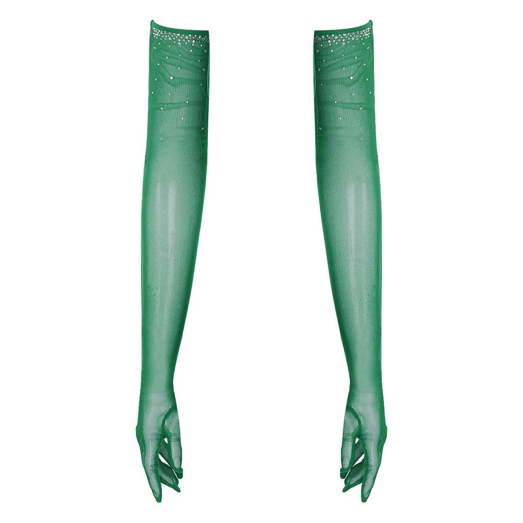 One Pair Women's Dance Gloves: Mesh Five-finger Full-Length with Glittery Rhinestones for Performance Costume