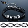 Vnox Free Personalize Family Name Bracelets for Men Layered Leather With Beads Charm Bracelet Couple Anniversary Gift To DAD Son