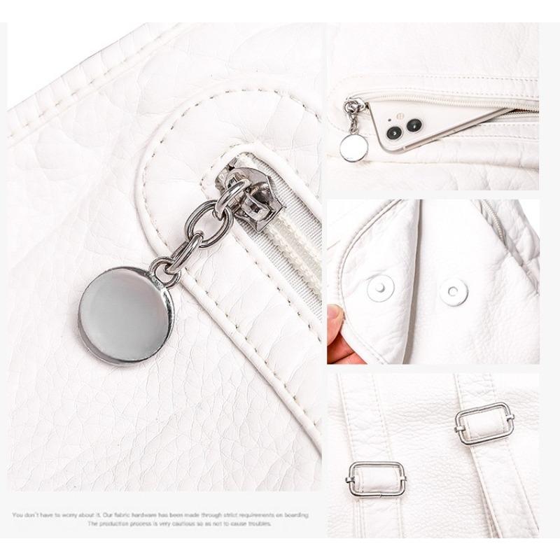 Multifunction White Backpacks Fashion Washed Soft PU Leather Anti-thief Backpack Large Capacity School Bag for Teenager Girls
