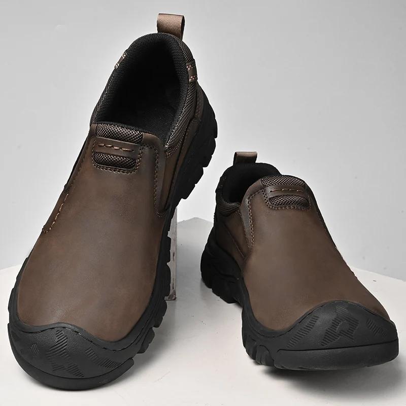 Fashion Men's Handmade Outdoor Hiking Shoes Fashion Soft Classic Driving Footwear Non-slip Walking Shoes Genuine Leather Casual Loafers