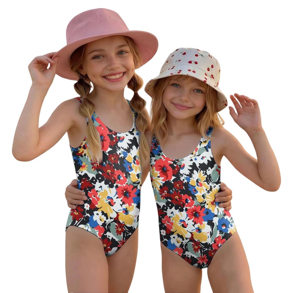 Girls Floral Print One Piece Swimsuit Kids Summer Casual Beachwear Swimwear for Children Lightweight Comfortable Fit