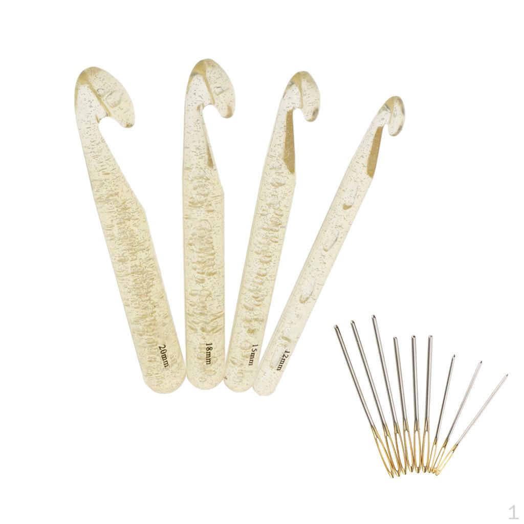 4pcs 12mm/15mm/18mm/20mm Huge Crochet Hook with 9pcs Large-eye Blunt for Yarn Sewing Knitting
