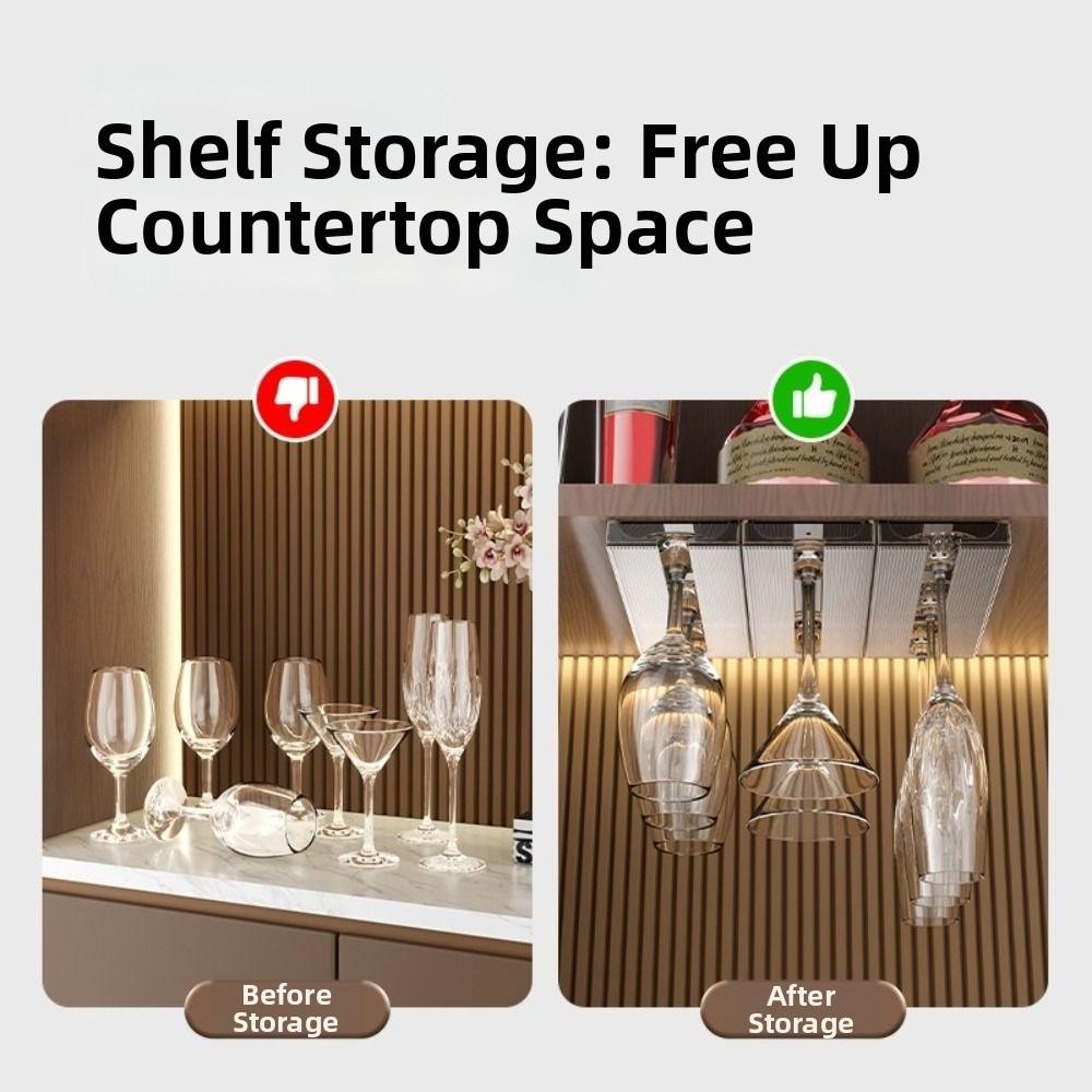 Non-drilled Installation Stemware Organizer Clear Hanging Cup Holder Wine Glass Rack Dining Room