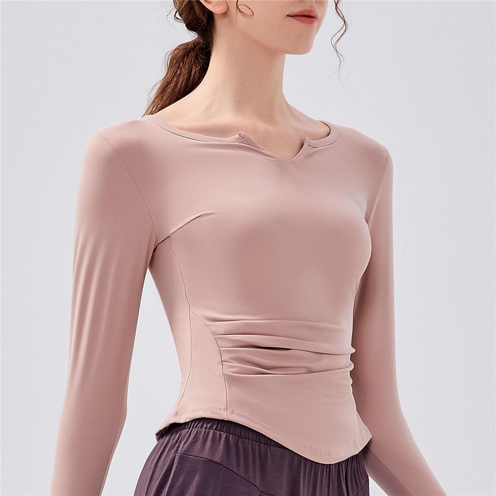 New Spring And Autumn V-neck Sport Top, Yoga Wear, Long-sleeved T-shirt, Professional Running, Quick-drying, Nude Slimming And Fitness Wear For Women