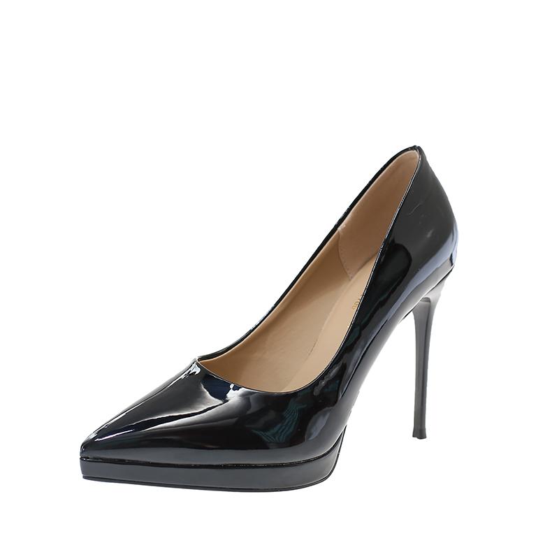 

Single Shoes Spring and Autumn Pointed Toe Light Mouth Patent Leather Platform Stiletto Heel Waterproof Low-Top Pumps 34 чёрный