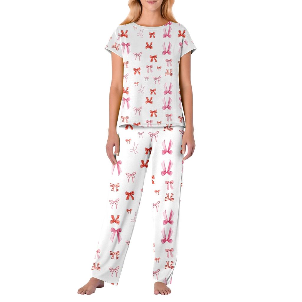 Women's Valentine's Day Butterfly Print Short,Sleeve Pajama Set