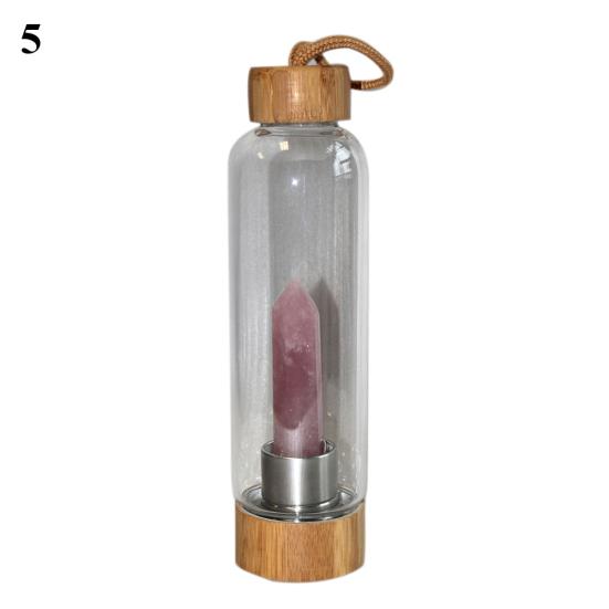 Natural Crystal Column Gemstone Energy Healing Glass Water Bottle Cup Drinkware