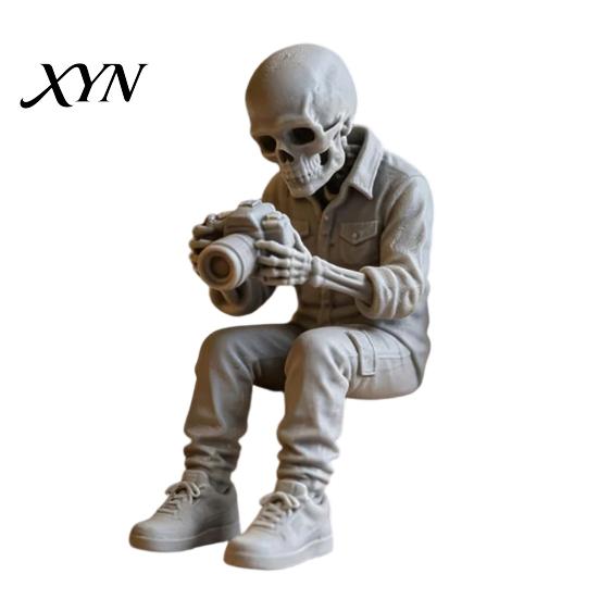 Odorless Skull Sculpture 3D Printed Sitting Skeleton Statue, Halloween Indoor Decor Figurines, Mini Decoration Figurine Home for Living Room