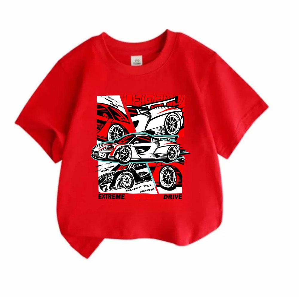 Kids Boys Girls 100% Cotton Crew Neck Short Sleeve T-Shirt, Extreme Speed Racing Supercar Graphic Casual Breathable Tee for Children Summer Streetwear