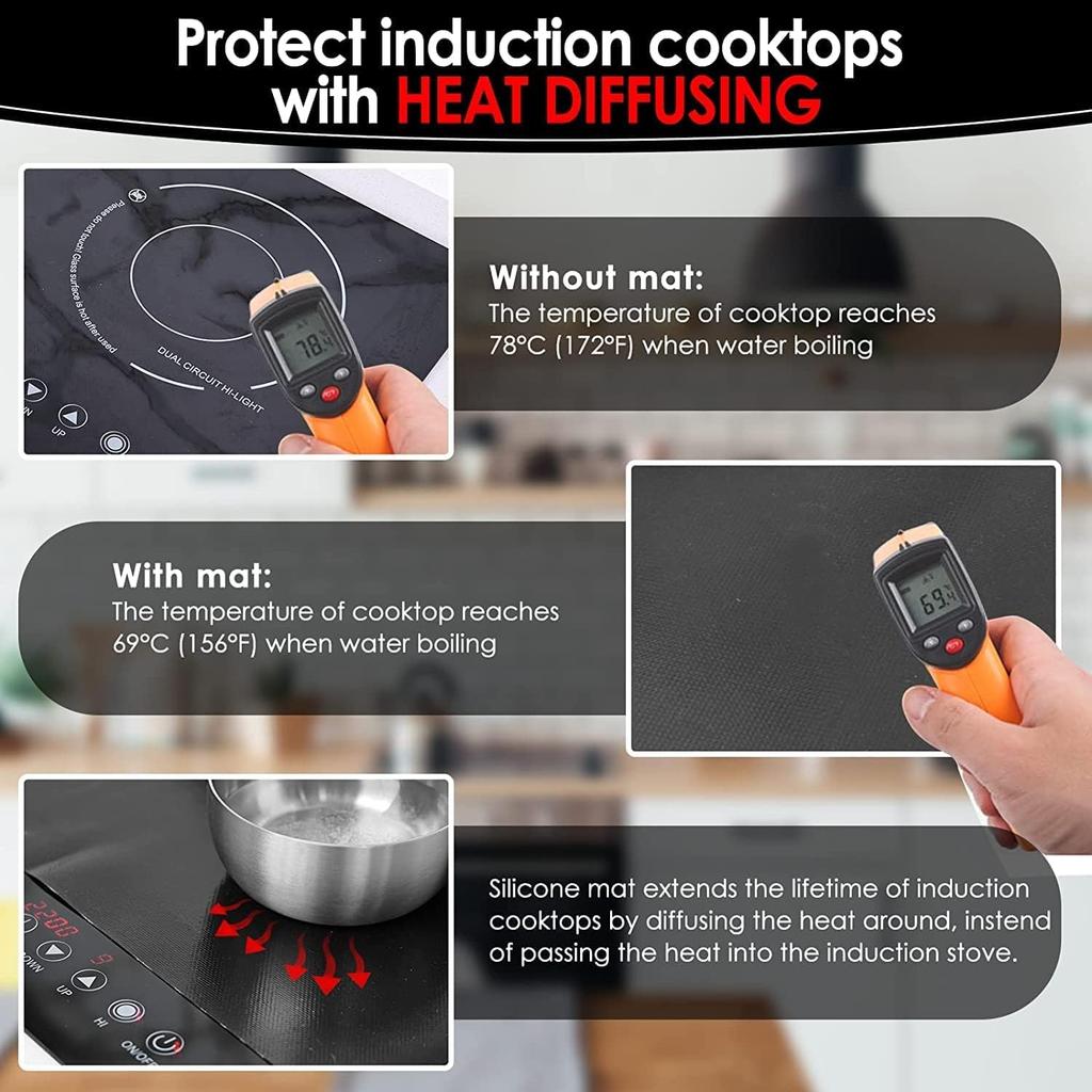 KITCHENRAKU KR Large Induction Cooktop Protector Mat, (Magnetic) Food Grade Electric Stove Burner Covers Anti-Strike&Anti-Scratch as Glass Top Stove