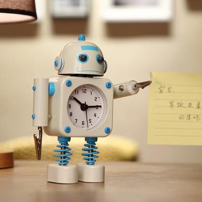 Creative Small Alarm Clock Manufacturer Supply Clip Metal Robot Alarm Clock for Student Cartoon Children Cute Silent Alarm Clock