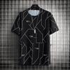 Men Ice Silk T-shirts Summer O-neck Short Sleeves Casual Shirts Oversized Geometric Graphic Print Tees Soft Breathable Cool Tops