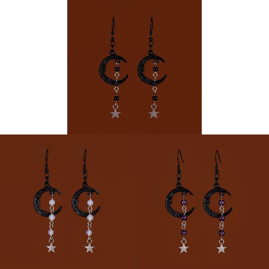 Gothic Moon Drop Earrings With Floral Design For Halloween Accessories