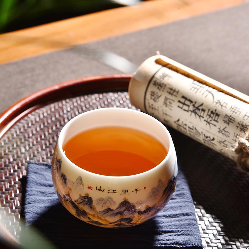 Suet Jade Master Cup Tea Cup Gift Ceramic Thousand Miles Jiangshan Tea Cup Gift Personal Special Tea Cup