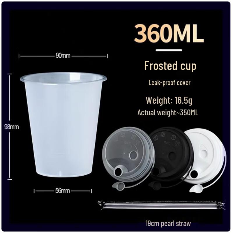 Sanbile 90mm Disposable PP Milk Tea Cups (360ML, 100-Pack)