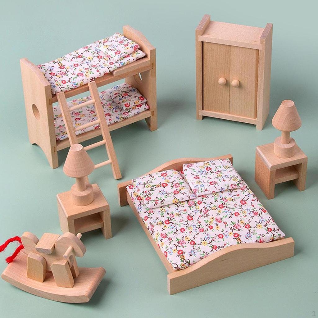 Wooden Dollhouse Furniture Set Miniature Toys Hobby Crafts Pretend Play Toy for Boys
