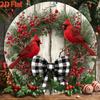 Christmas Wreath Metal Wall Art with Cardinal Birds and Bow