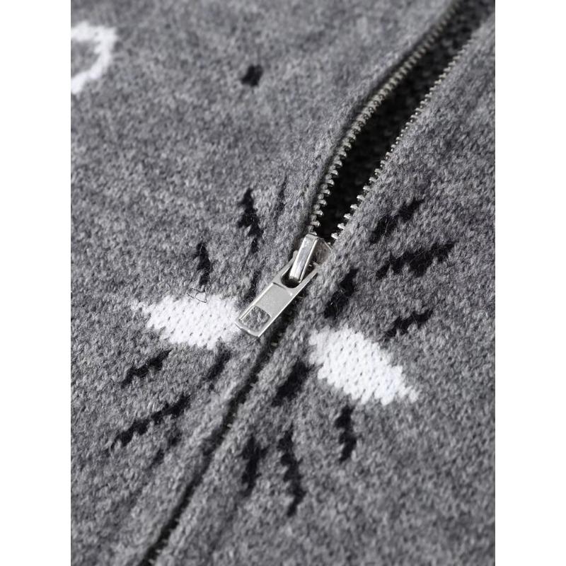 Lässiger Cardigan Damen Locker Stehkragen Reißverschlusstaschen All-Match Pullover Frühling Dicke Warme Strickware