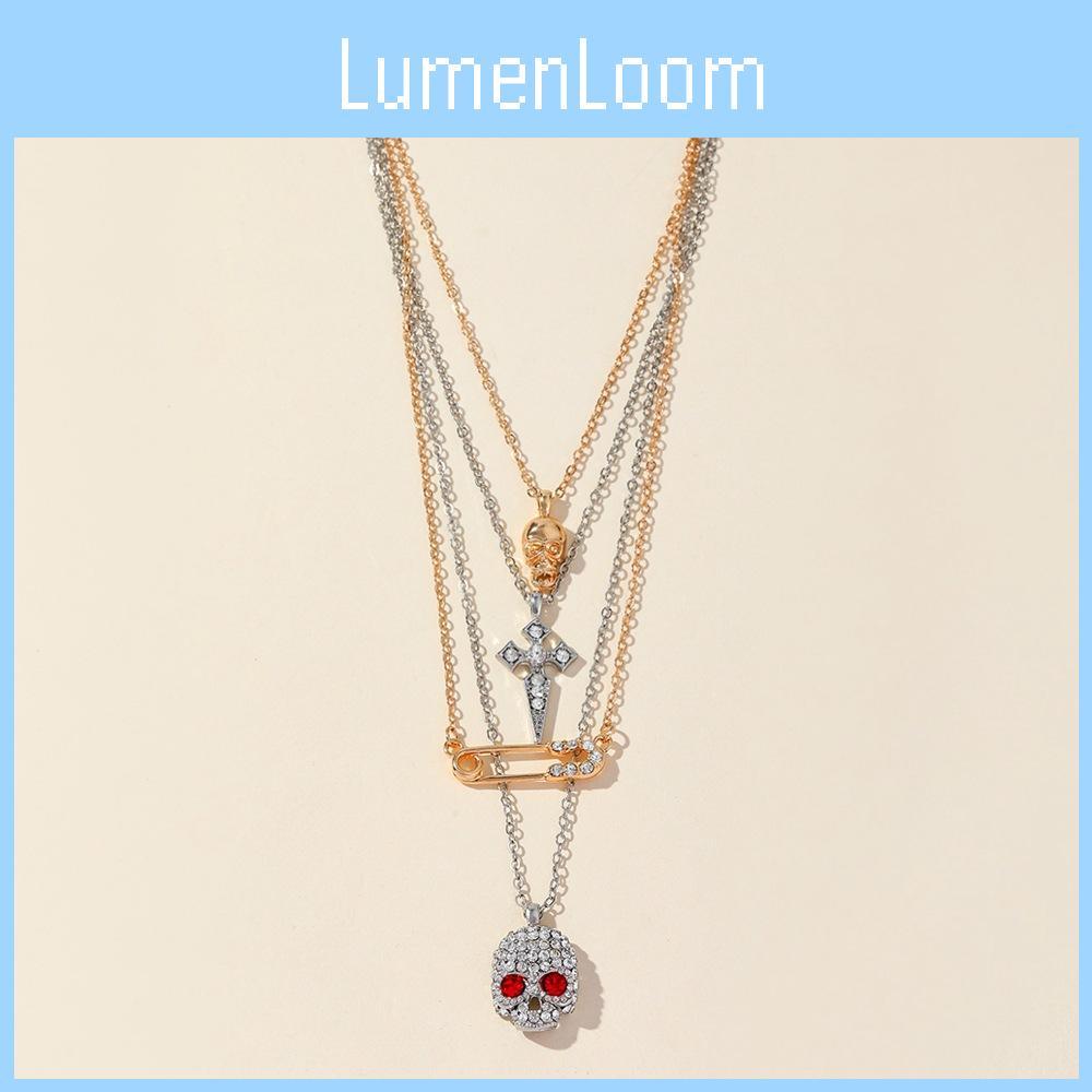 Skull Halloween Cross Pendant Necklace With Alloy And Water Wave Chain Women For