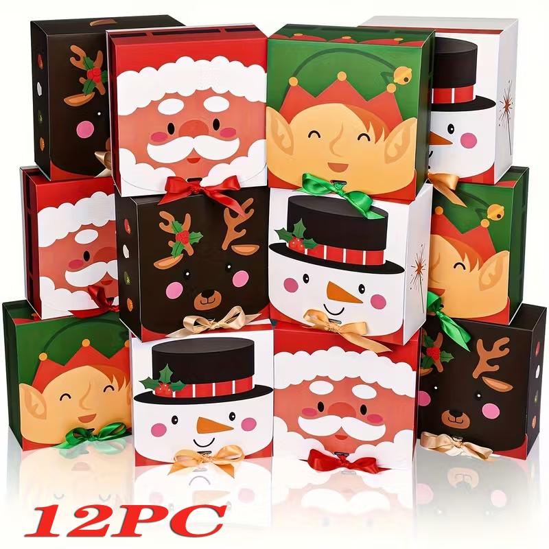

12Pcs Christmas cake packaging boxes Cute cartoon candy gift box Birthday paper gift box for holiday Birthday New Year as shown