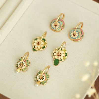 Elegant Colored Enamel Flower Earrings: Ancient Chinese Style, Versatile & Exquisite