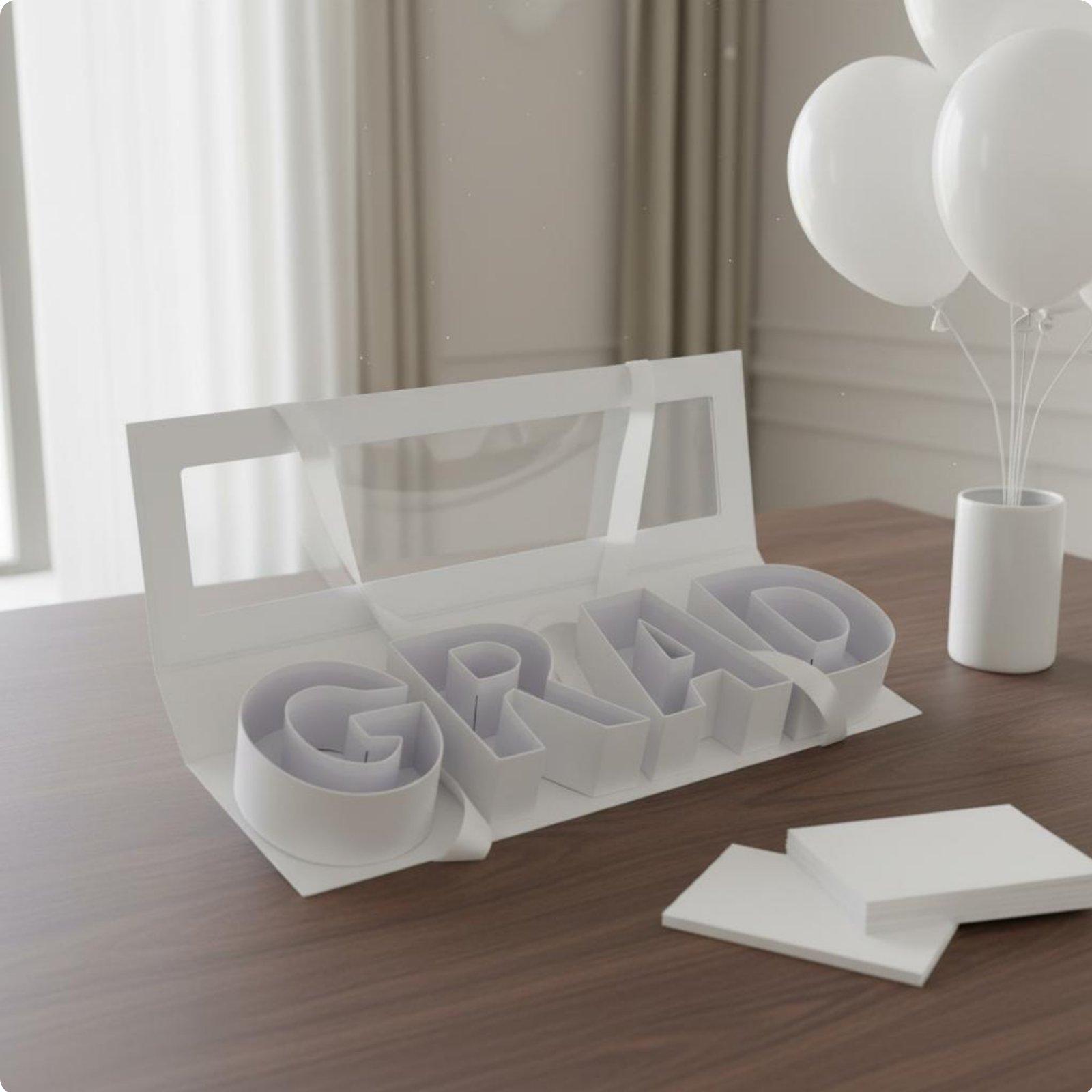 GRAD Letter Gift Box Celebratory Design Commencement Flower Box Commencement Gift Tray Reusable With Ribbon Closure for Students белый