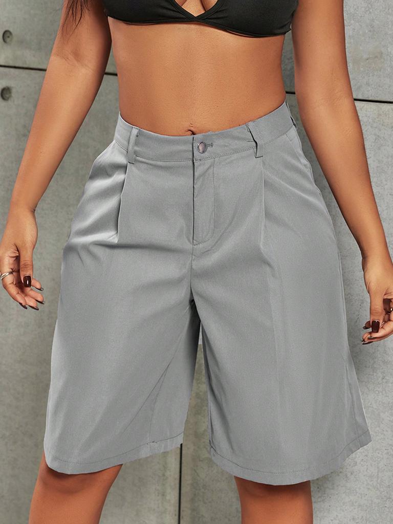 Rose Beauty A Street Casual Solid Elastic Drawstring Waist Baggy Wide Leg Cargo Shorts Spring Outdoor Outfits