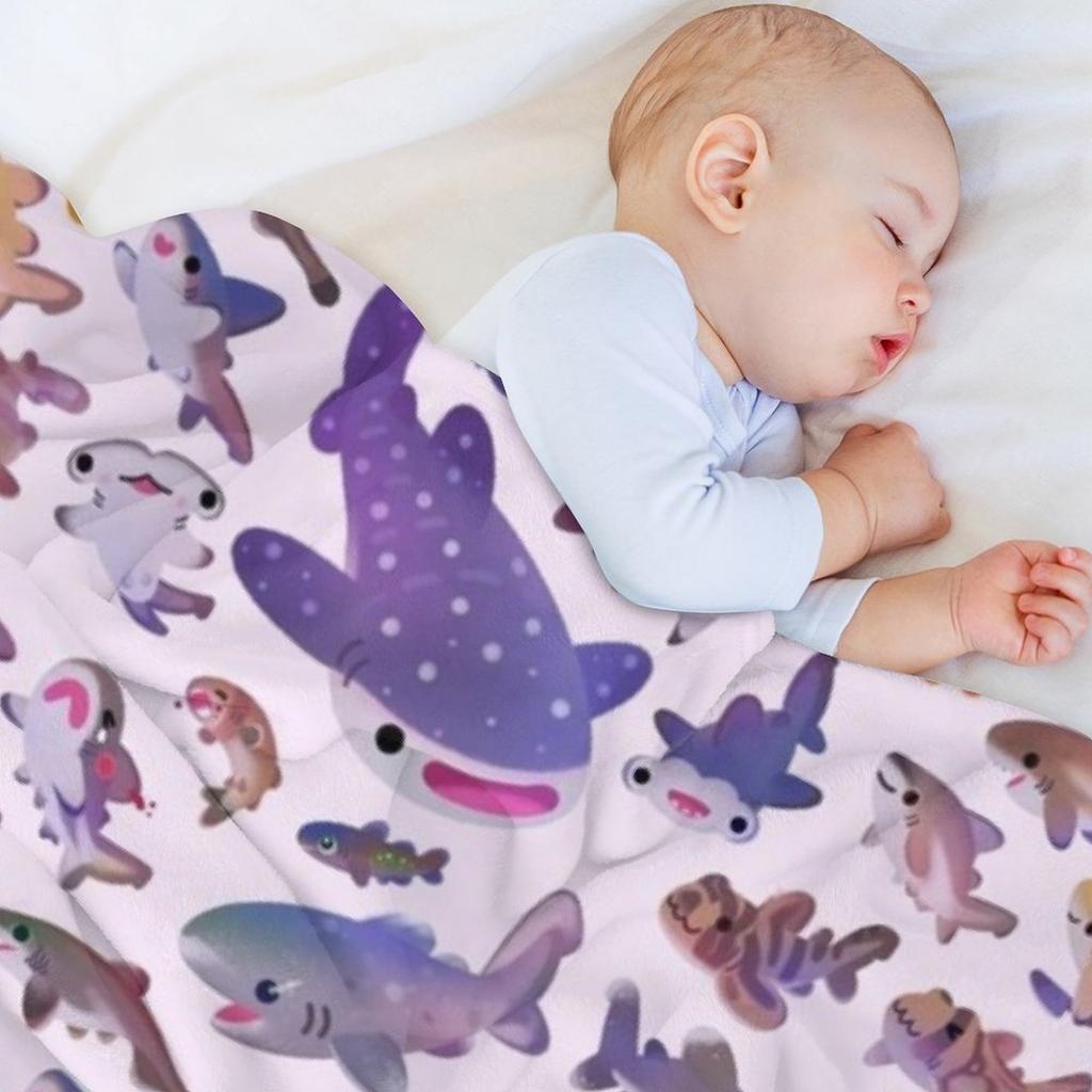 Shark Day2 - Name or Bright Bg Version Throw Blanket Hairy Decorative Beds Plaid for Winter Blankets