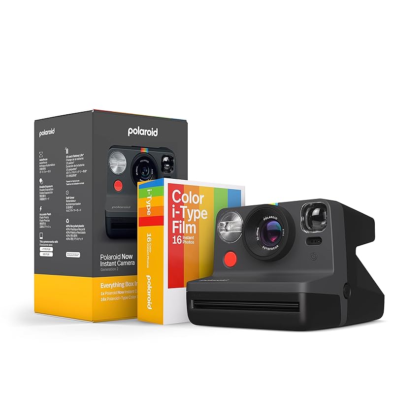 

Polaroid Now 2nd generation I-Type instant camera + film bundle - black camera 16 color pictures (6248) black
