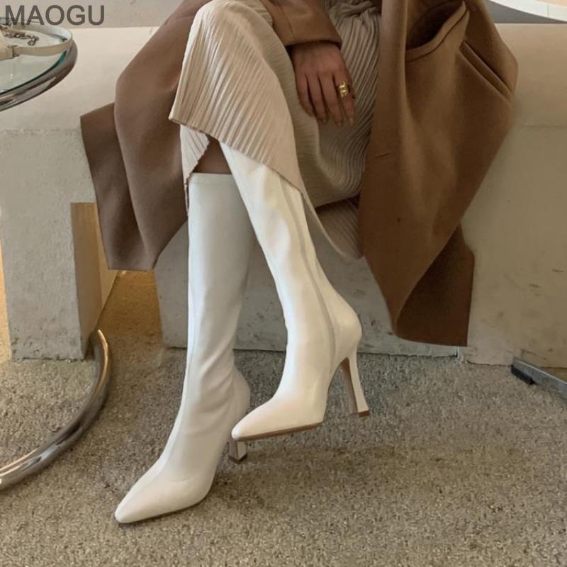 Pointed Toe Elegant Women's High Boots Side Zipper Brown Long Boots for Women Fashion Botas Mujer Knee-High Shoes Bottes Femmes