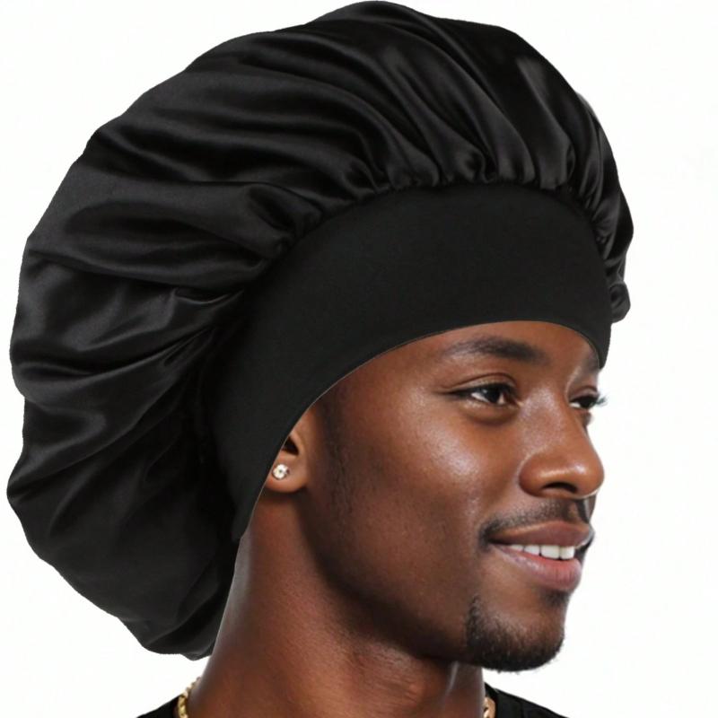 Men's Elastic & Silky Satin Bonnet Cap, Wide Edge Comfortable Sleep Hat for Daily Style & Hair Care