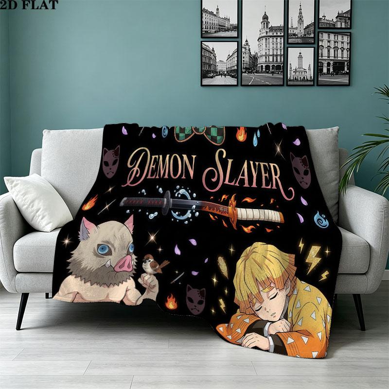 1PC Demon Slayer Patterned Flannel Blanket Suitable For All Seasons For Home Decor Warmth And Comfort Gifts Holiday Present