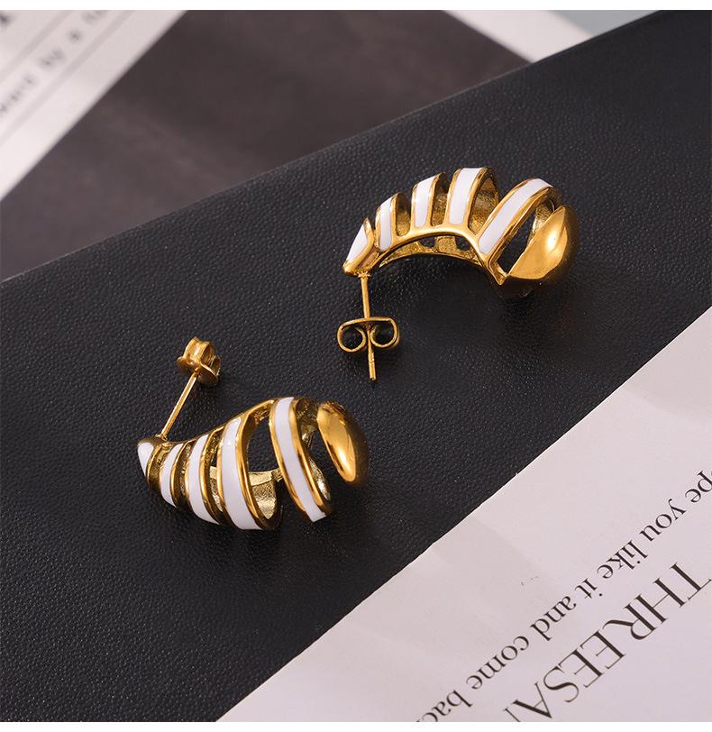 Colorful Spiral Water Drop Titanium Stud Earrings - Elegant Hollow Design, Non-Fading Luxury Jewelry
