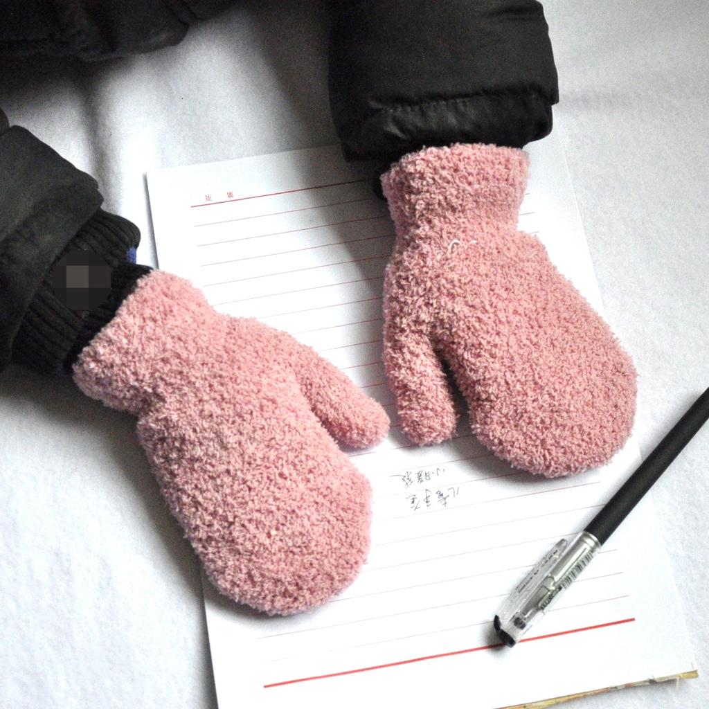 Winter 5-11Y Children Coral Fleece Warm Gloves For Baby Students New Solid Color Mittens Outdoor Knitting Cycling Skiing Gloves