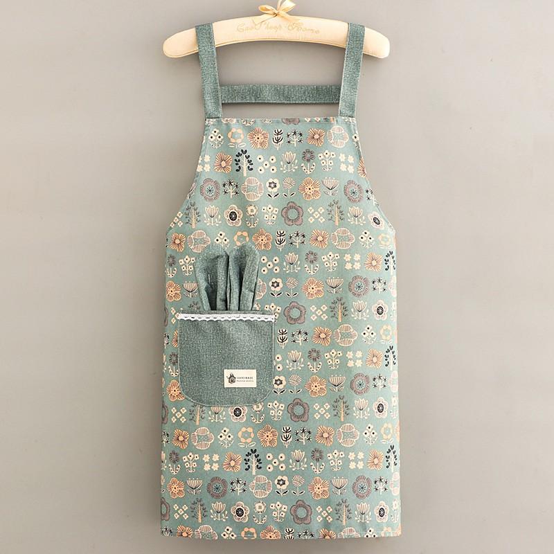 Cotton Canvas Apron With Sleeves Kitchen Cooking Floral Print Adult Chef Bib Lightweight Stain-Resistant
