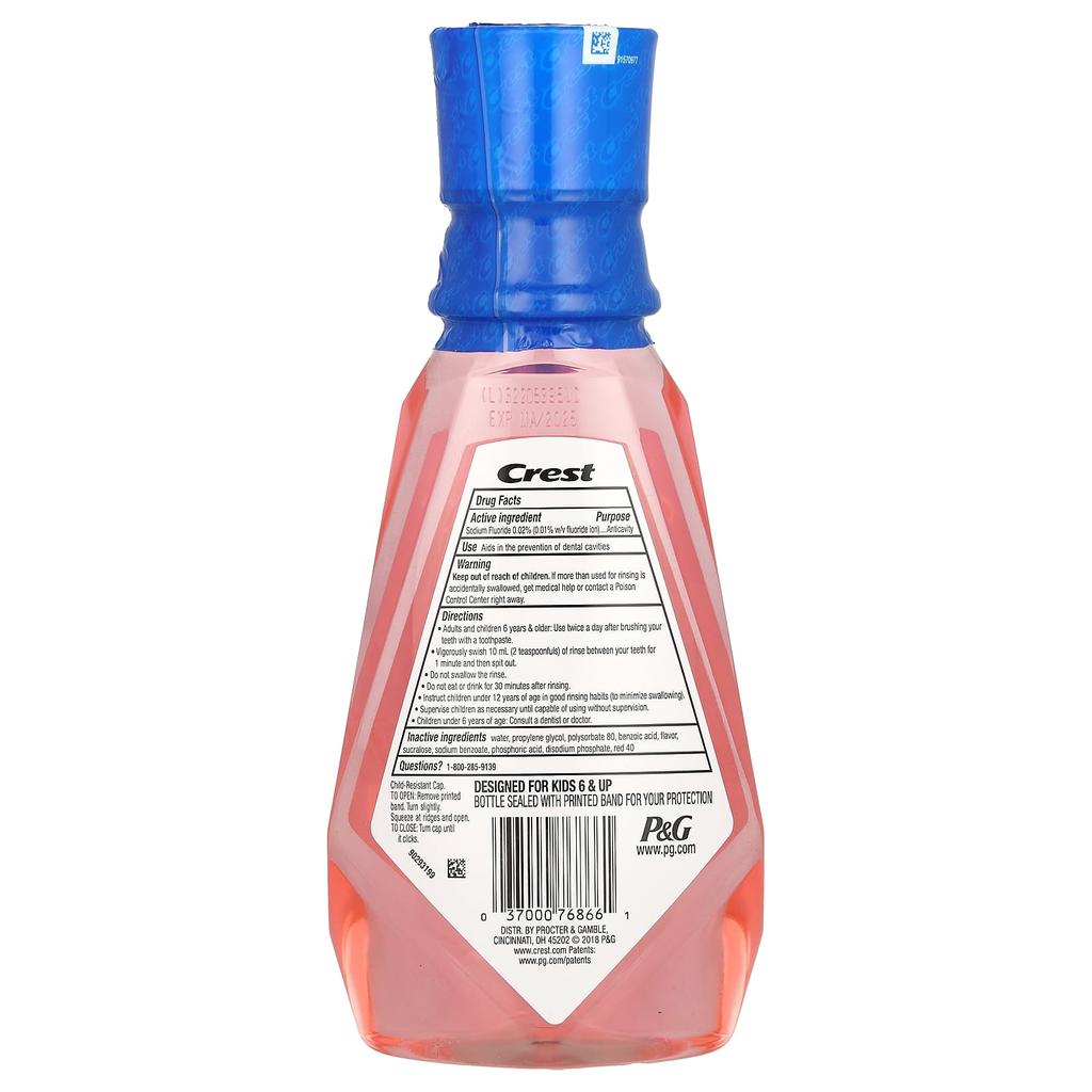 Children's, Cavity Prevention Fluoride Mouthwash, Alcohol Free, Strawberry Rush, 500 Ml (16.9 Fl Oz)