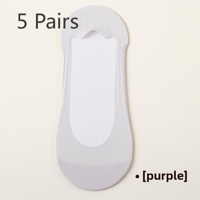 5 Pairs of Women's Summer Thin Ice Silk Cool Breathable Non Slip Boat Socks