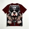 Men's Crew Neck Short Sleeve T-Shirt, Fashion 3D Muscular Tattoo Pitbull Gym Dumbbell Graphic Casual Daily Wear Tee