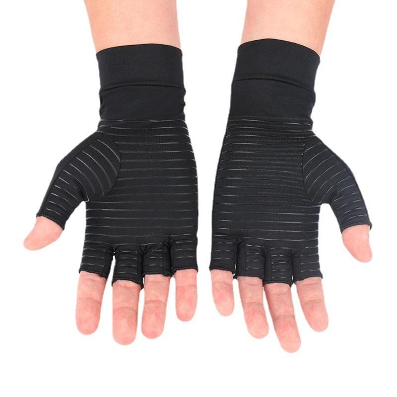 1Pair Copper Fiber Compression Gloves – Anti-Slip Half-Finger Gloves For Arthritis Pain Relief & Hand Rehabilitation