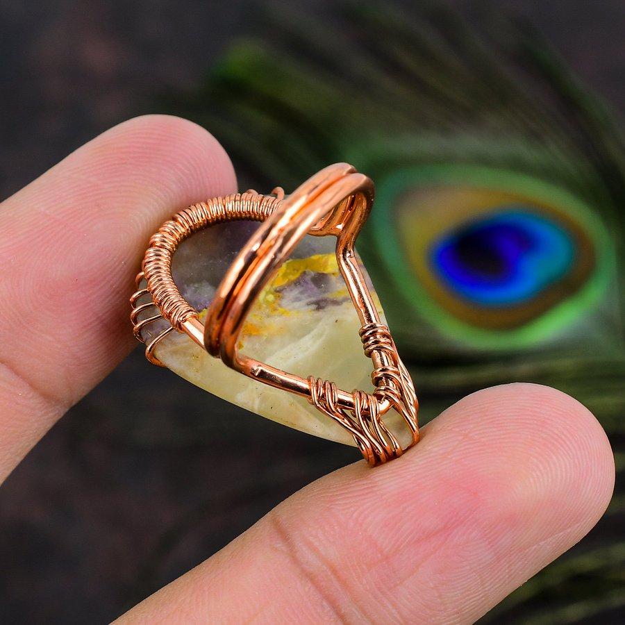 Natural Russian Charoite Gemstone Handmade Copper Wire Wrap Ring Size 7 S2q38