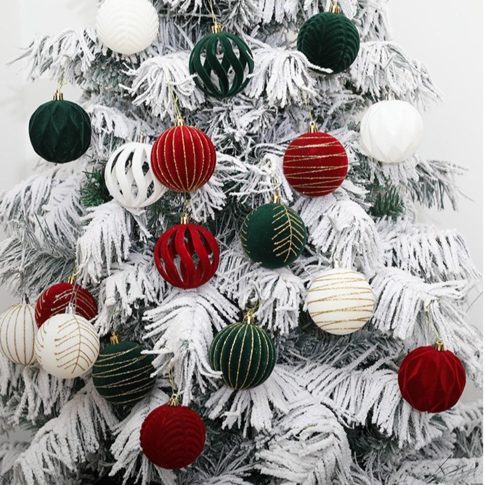 12pcs/Box Velvet Ball Christmas Tree Ornament Plastic New Year Christmas Gifts Boxes Pendant Hanging Ornament DIY Crafts Painted