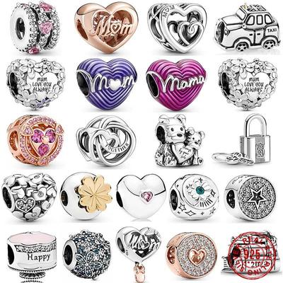 S925 Sterling Silber Mom Charm Emaille Strahlende Liebe Mama Herz verschlungen Unendliche Mutter Perlen Fit Frauen Armband DIY Schmuck