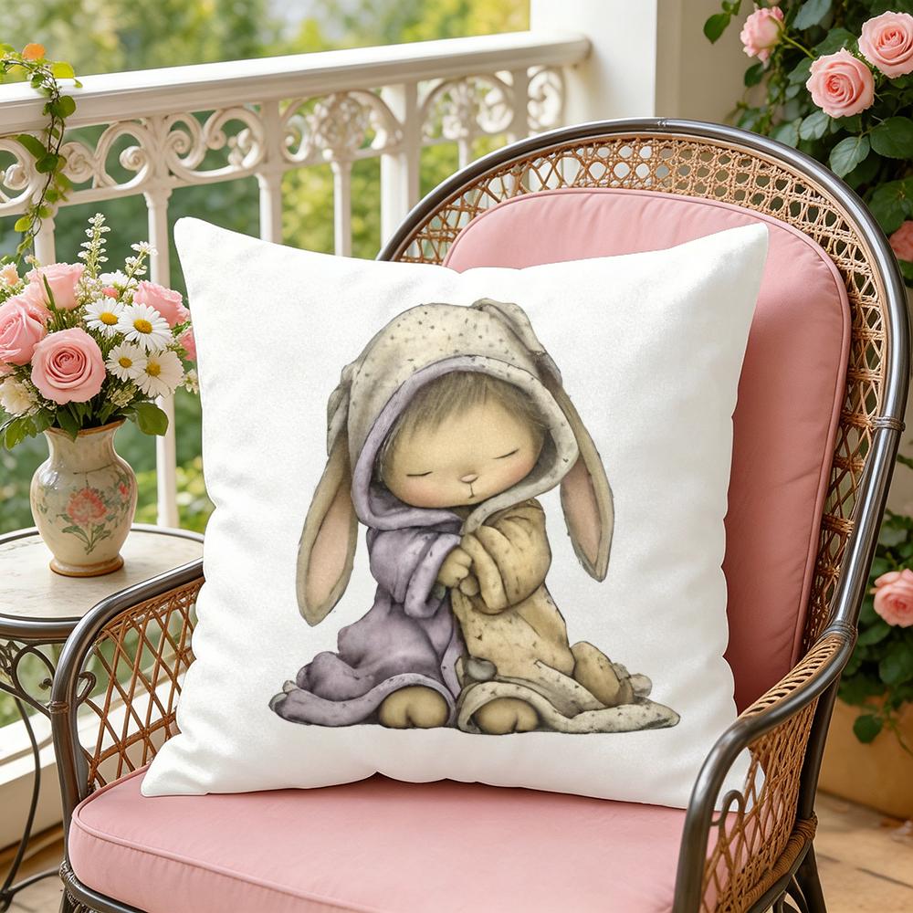 Baby Bunny Easter Cushion Cover Soft Plush Throw Pillow Cover DoubleSided Decorative Cushion Case Sofa Bedroom Home Decor